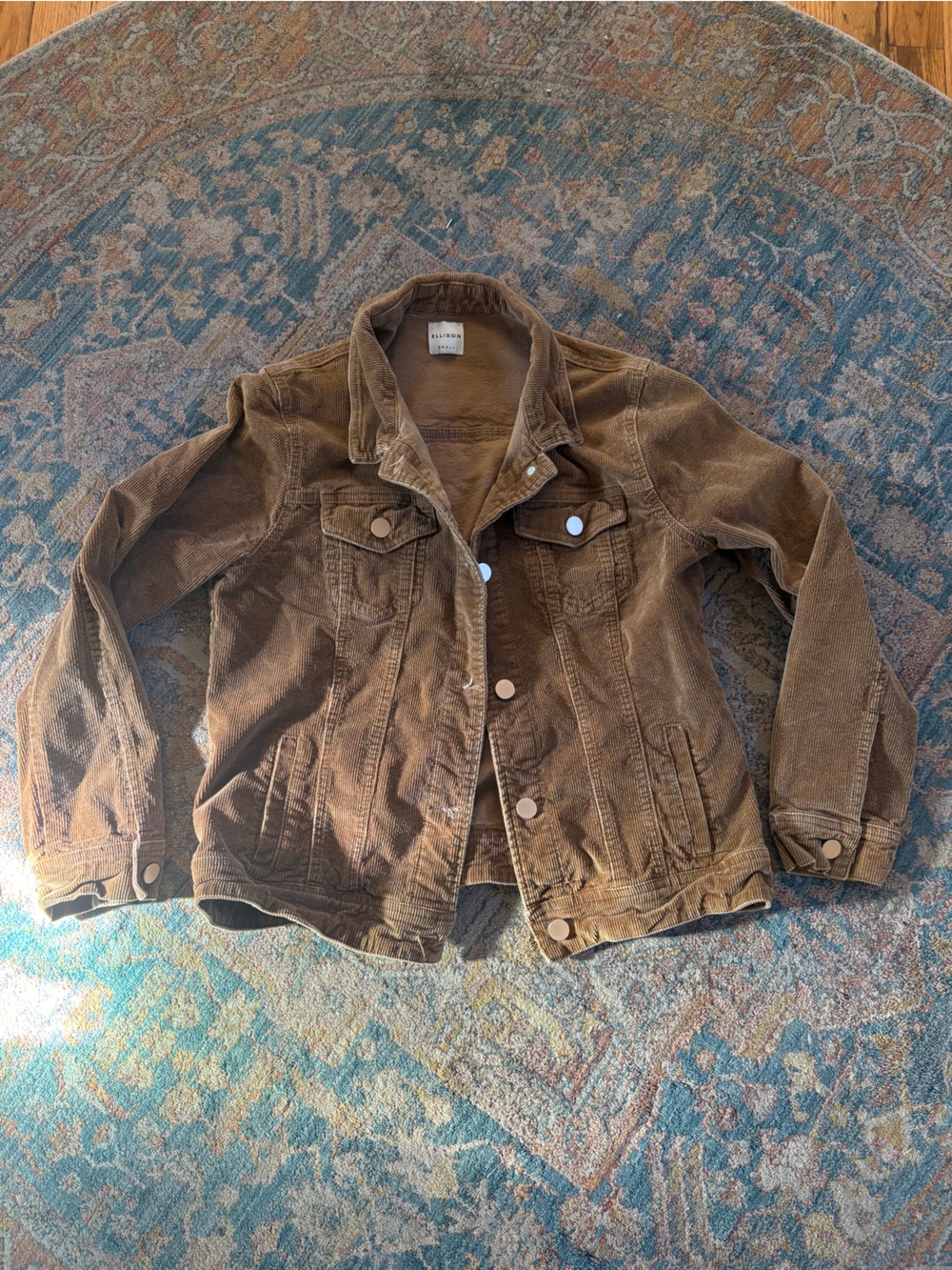 Ellison Corduroy Snap-Front Jacket in Caramel Brown